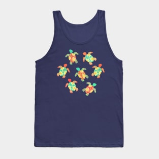 Cute Flower Child Hippy Turtles on Dark Tank Top